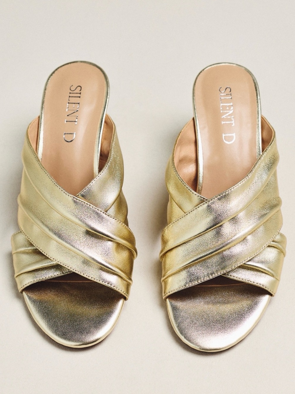 Anthropologie Silent D Kenny gold mule sandals 39